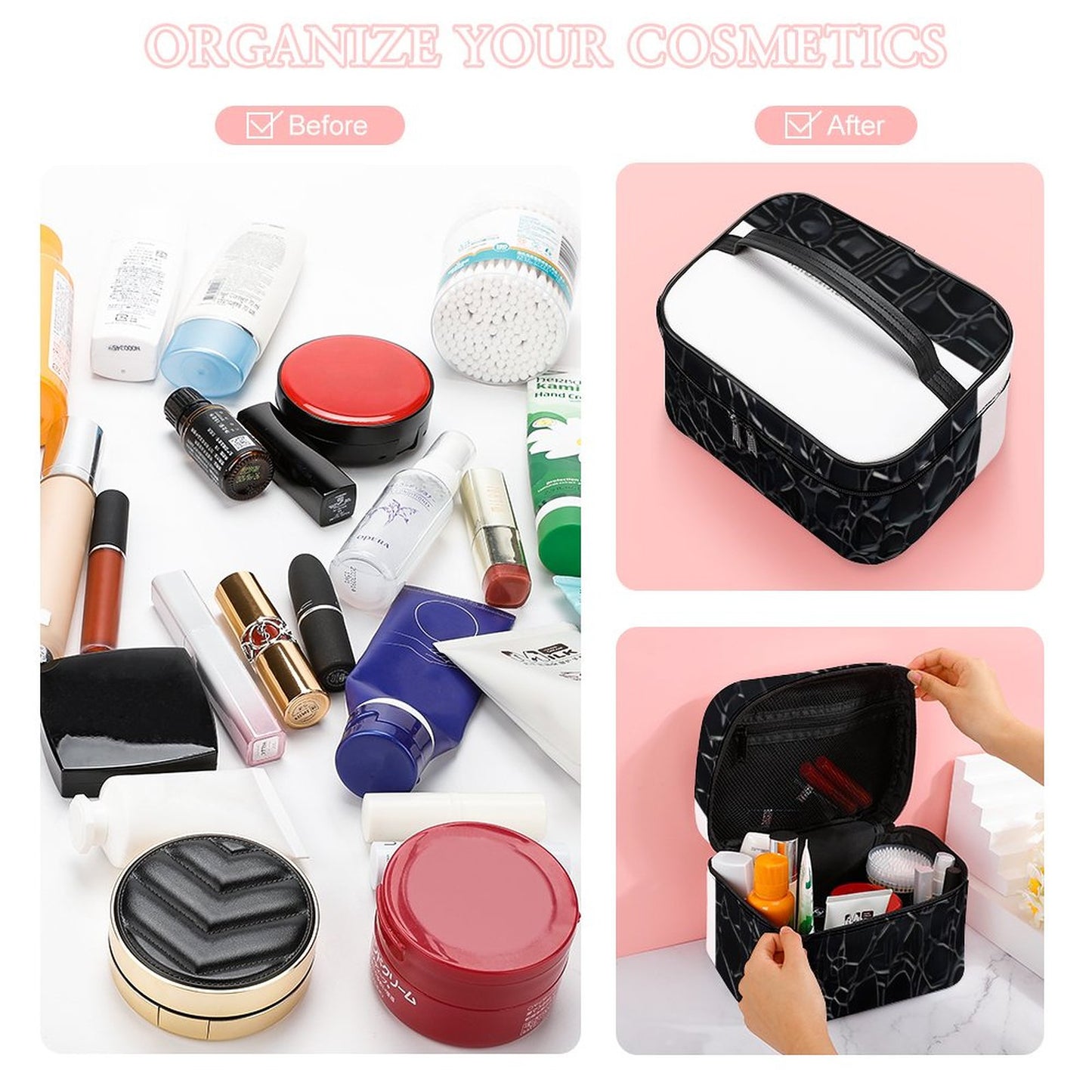 Make-up bag with Lychee pattern PU material