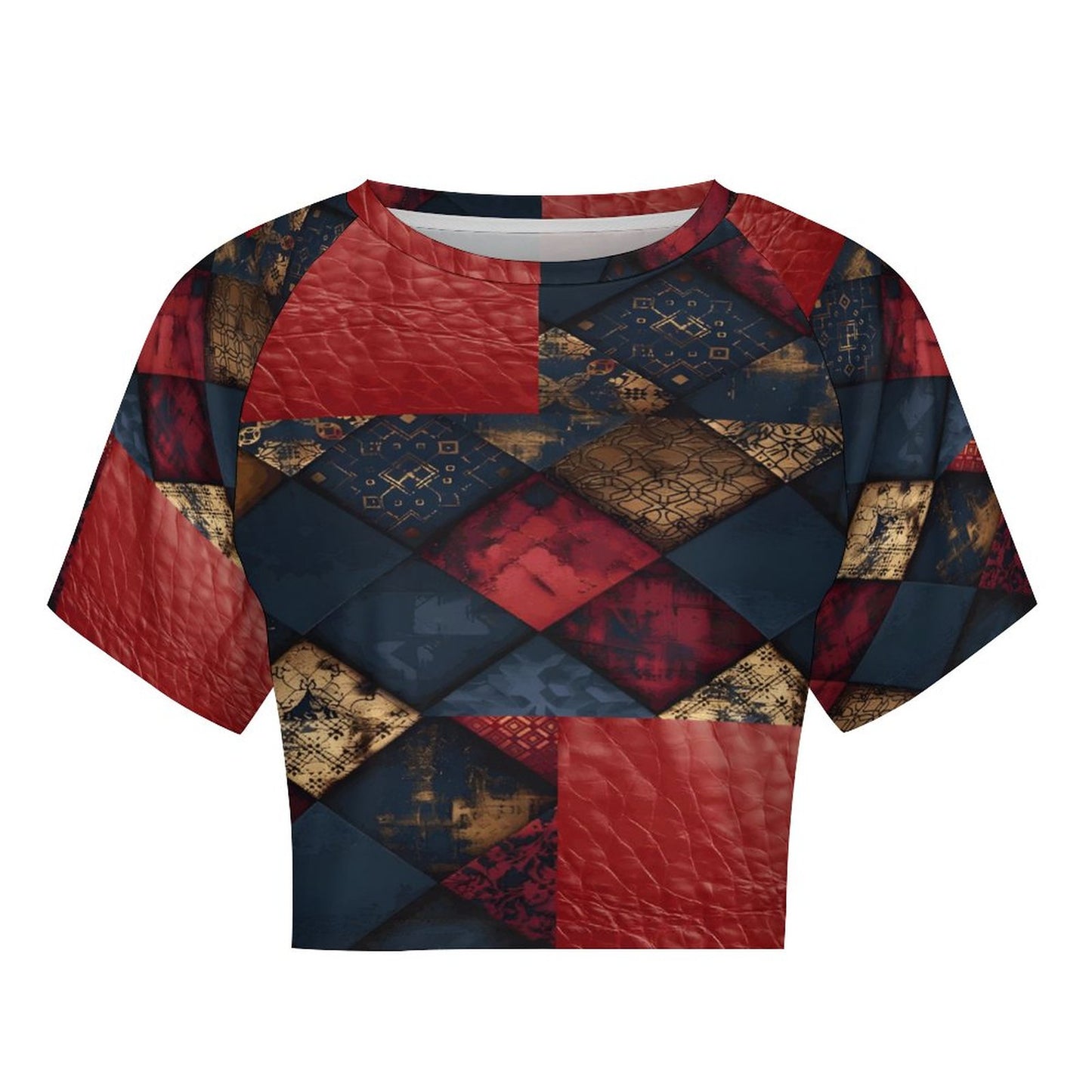 TRIANGLES & LEATHER Short Sleeve Crop Top-SMALL-3XL