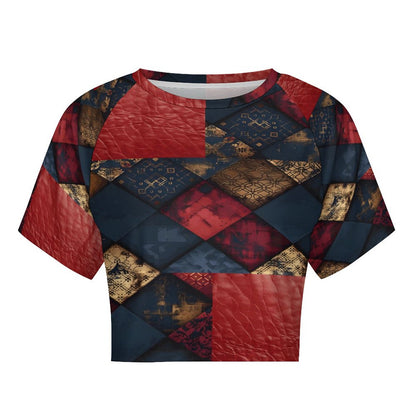 TRIANGLES & LEATHER Short Sleeve Crop Top-SMALL-3XL
