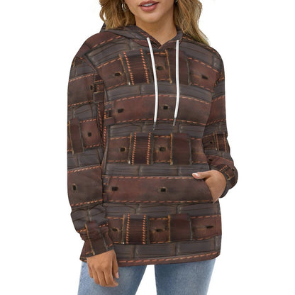 RUGGED LEATHER BUCKLE Print Hoodie for Women with Double-layer Cap-SMALL-6XL