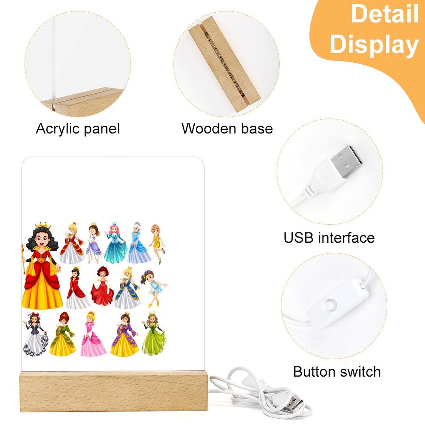 Acrylic Night Light with Wooden Base