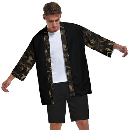 BLACK & GOLD ACCENT Drop Shoulder Male Kimono Cardigan-SMALL-2XL
