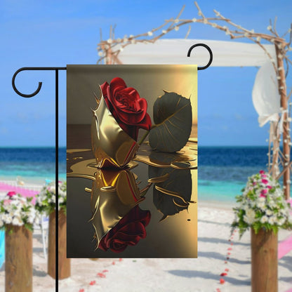 ROSE IN GOLD Garden Flag (2 Pics on 2 Sides)-12"x18"
