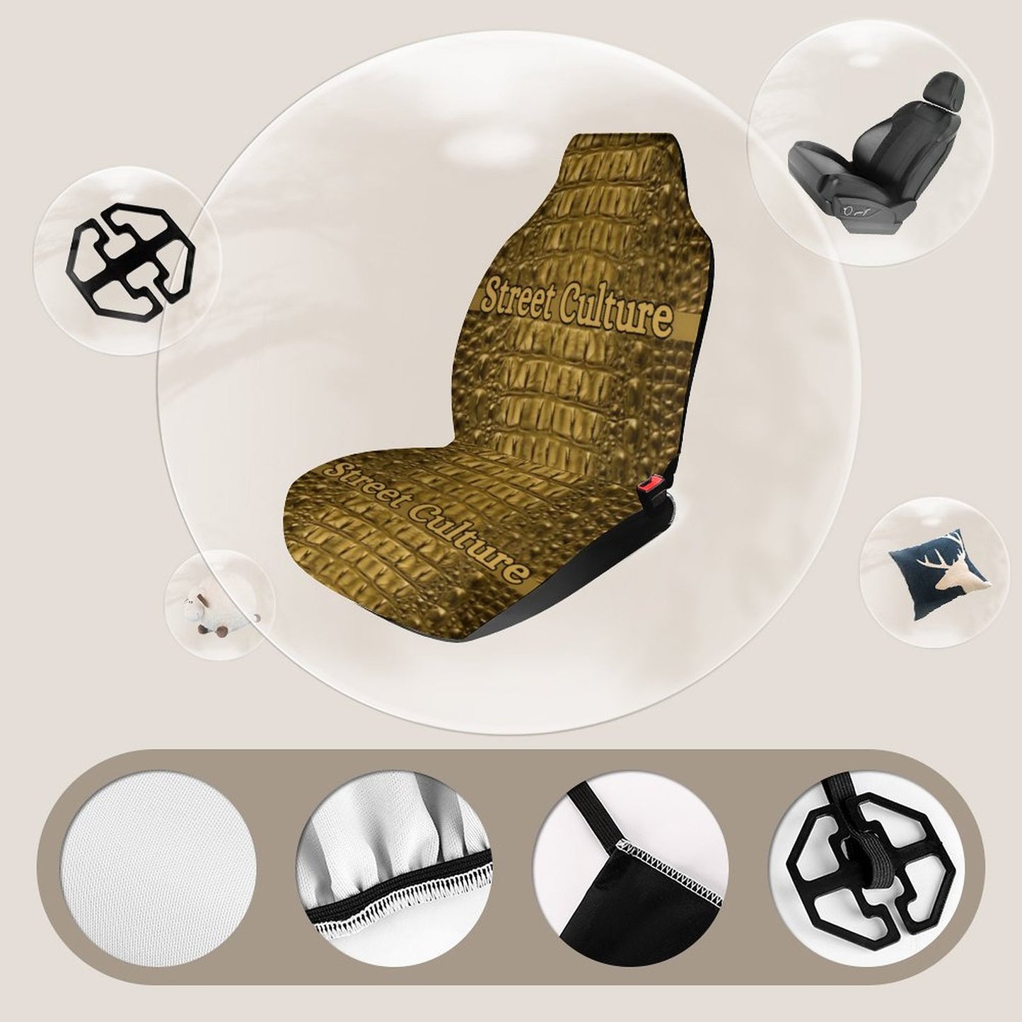 STREET CULTURE Alligator Car Seat Cover-1 or 2 PCS (high quality softness)