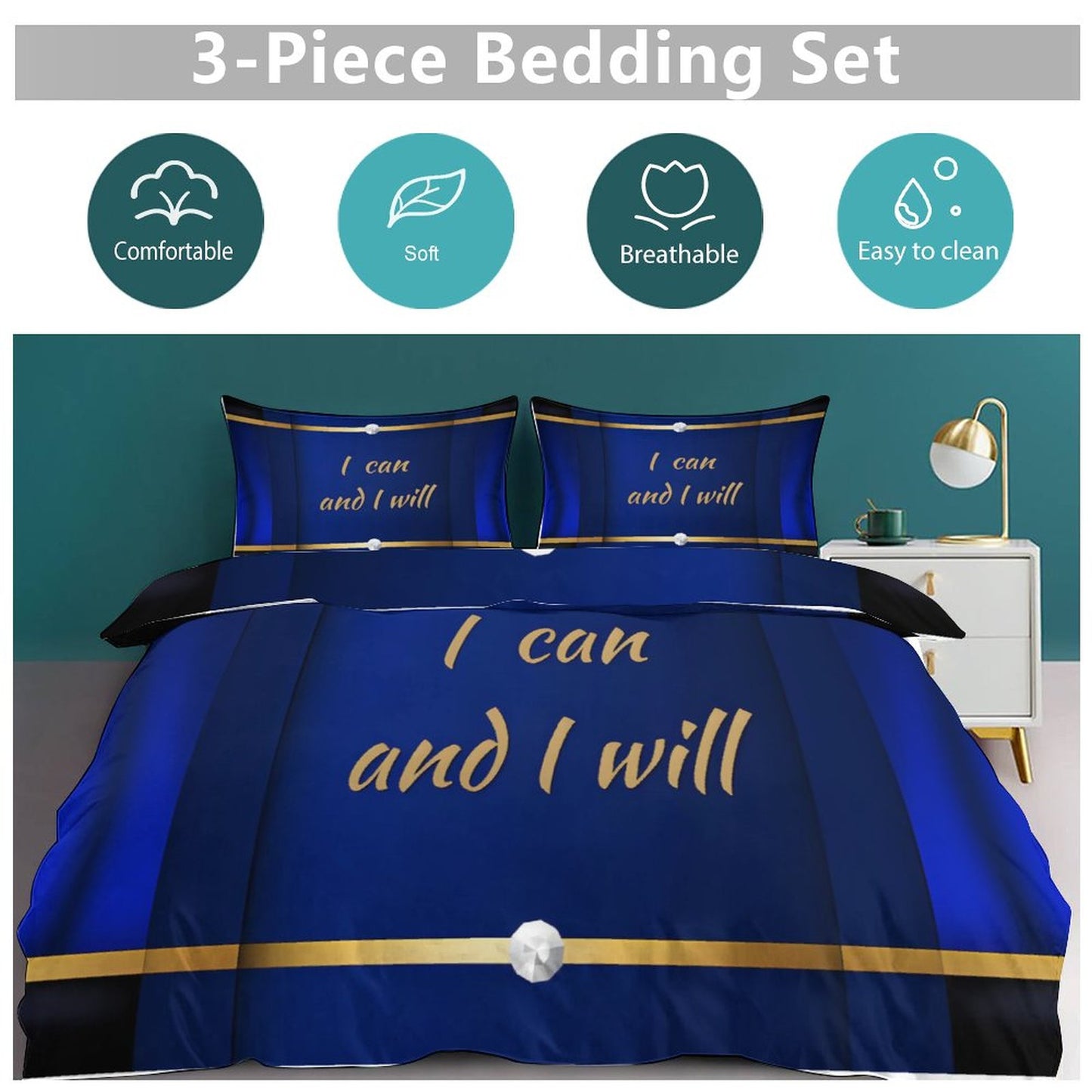 3-Piece Bedding Set-90"x90"/ 229x229cm (Dual-sided Printing)