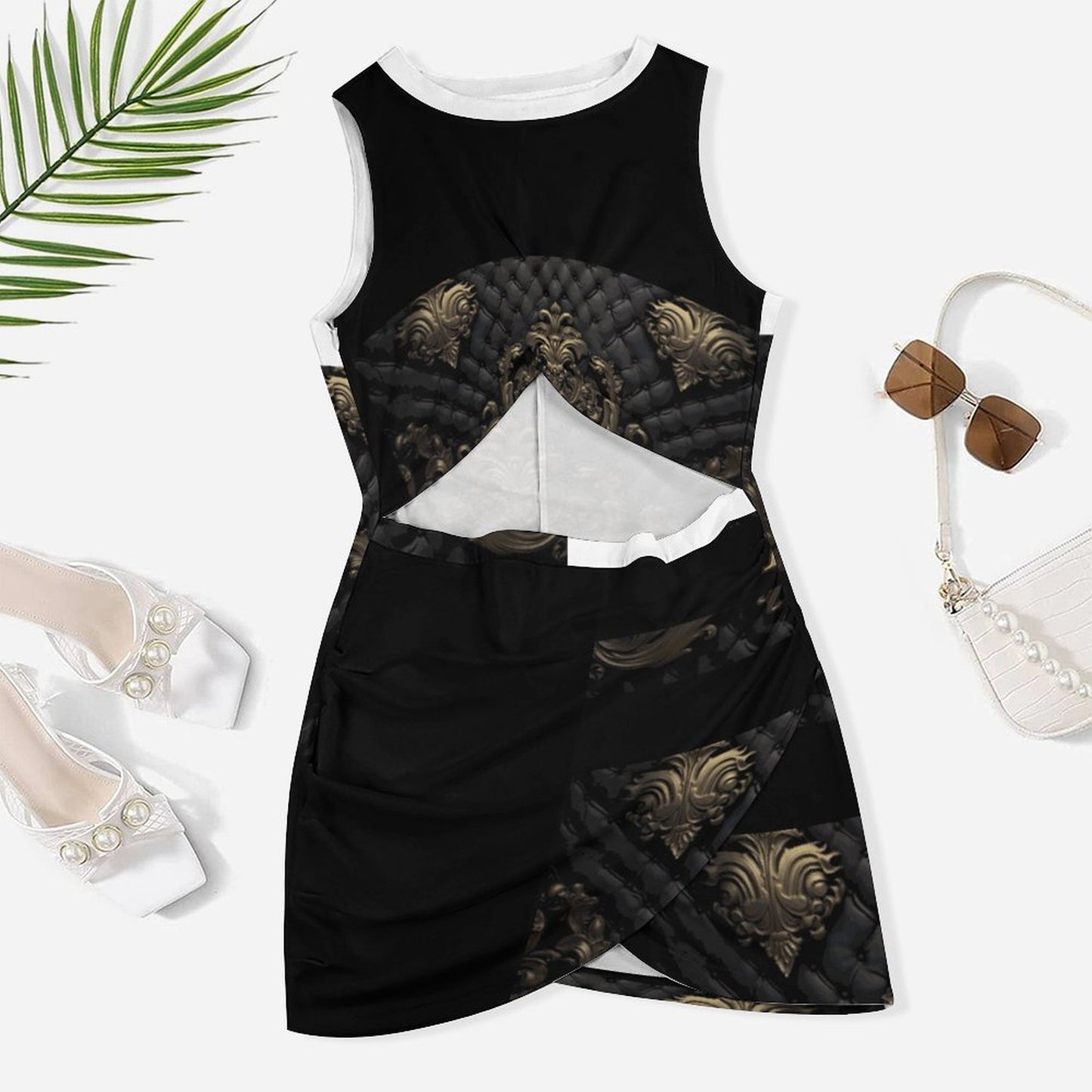 Cutout Bodycon Slim Fit Dress BEQ (All-Over Printing)