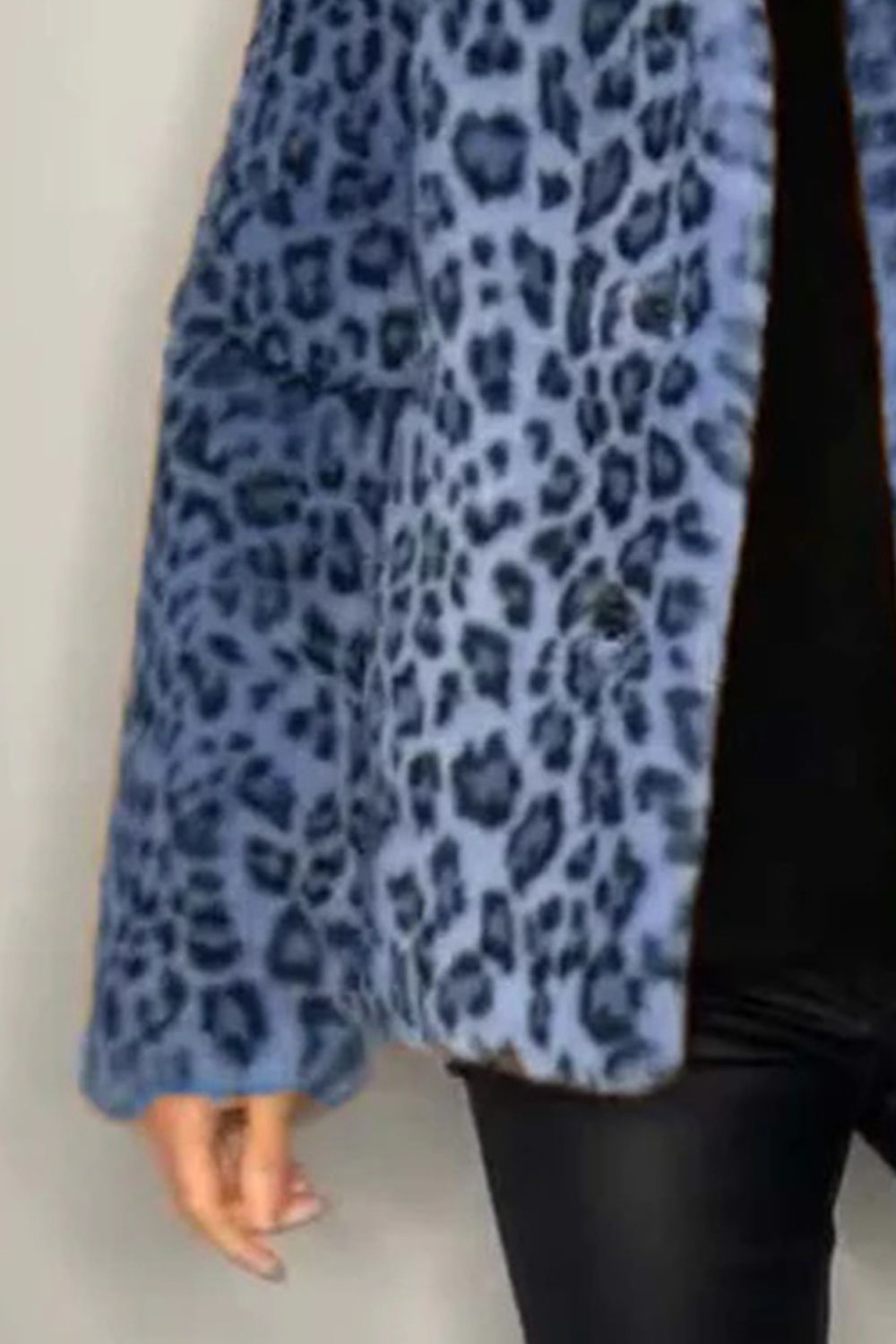 Full Size Leopard Fur Collared Neck Long Sleeve Coat (camel/grey/blue/cerise or red/pink)-SMALL-3XL