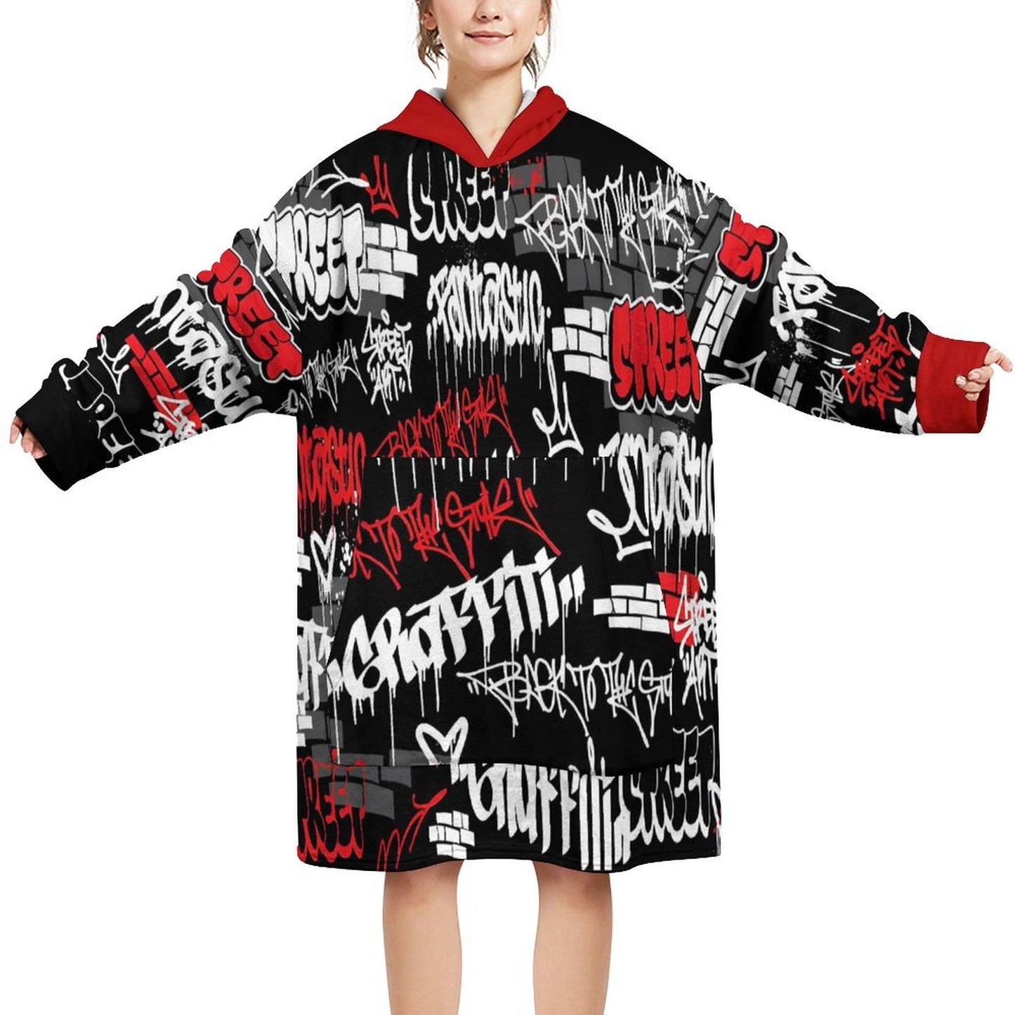 B/R/W GRAFFITI  Blanket Oversized Sweater