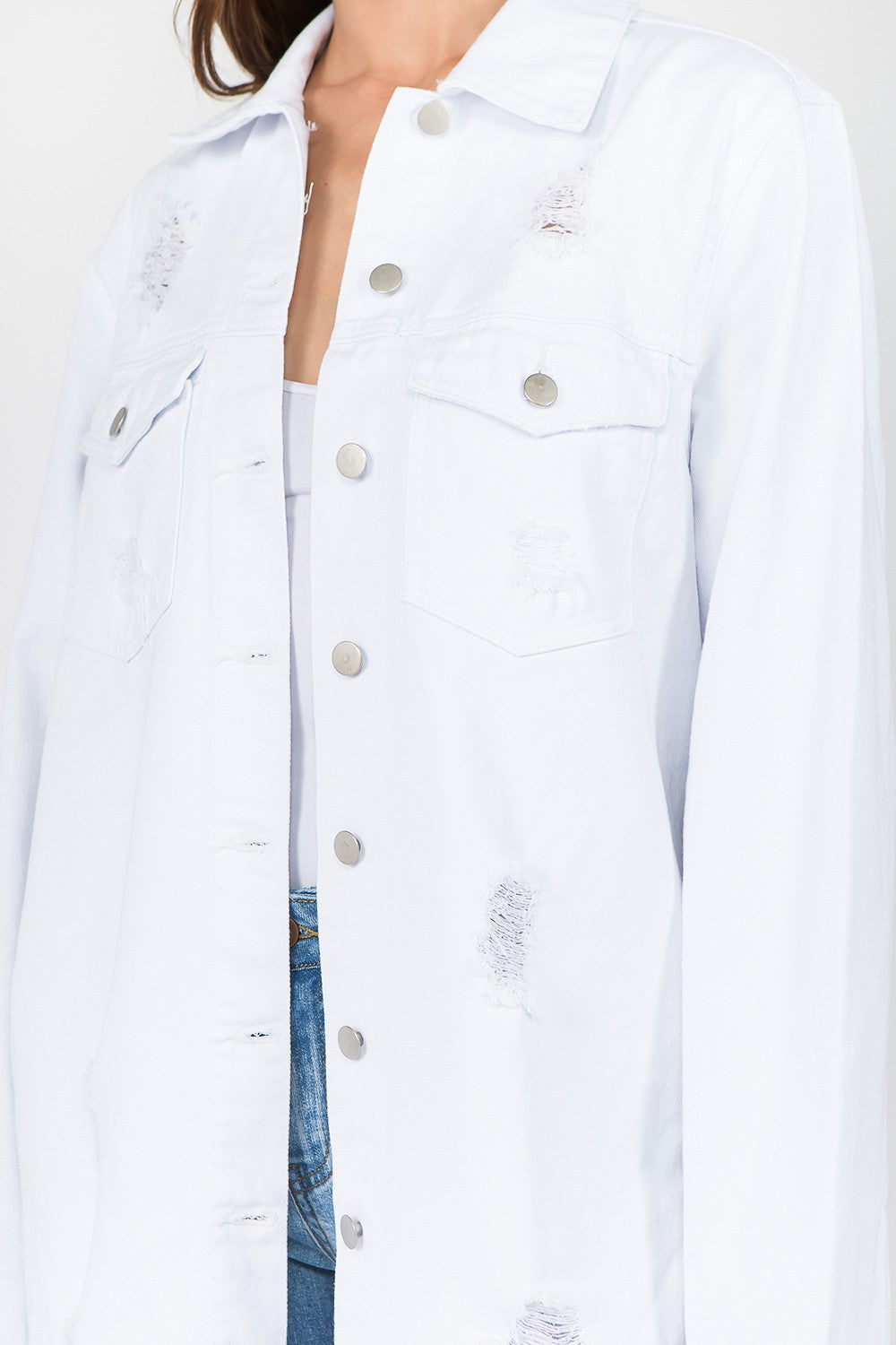 American Bazi Distressed Frayed Hem Denim Jacket (S/M/L)