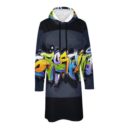 COLORFUL GRAFFITI Long Sleeve Hoodie Dress-SMALL-5XL