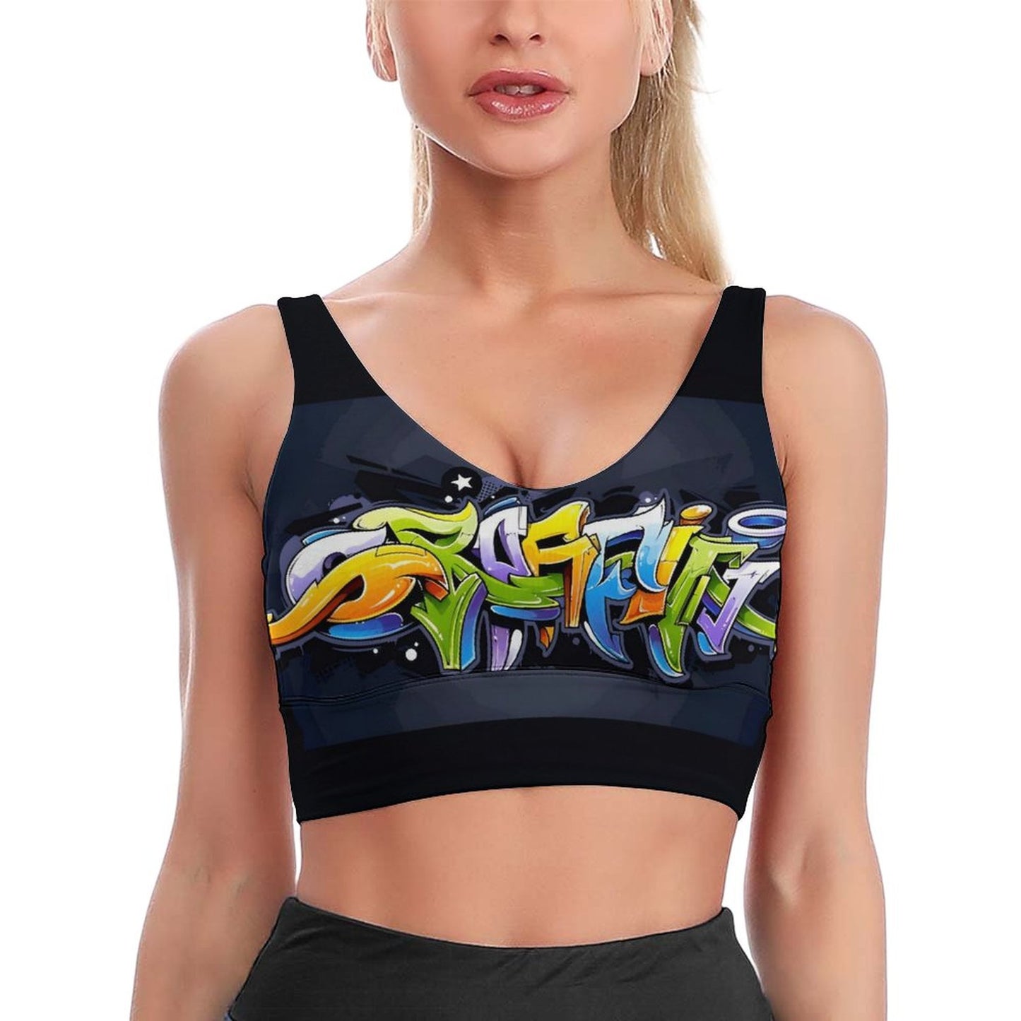 COLORFUL GRAFFITI PADDED Sports Yoga Bra (removable pads)
