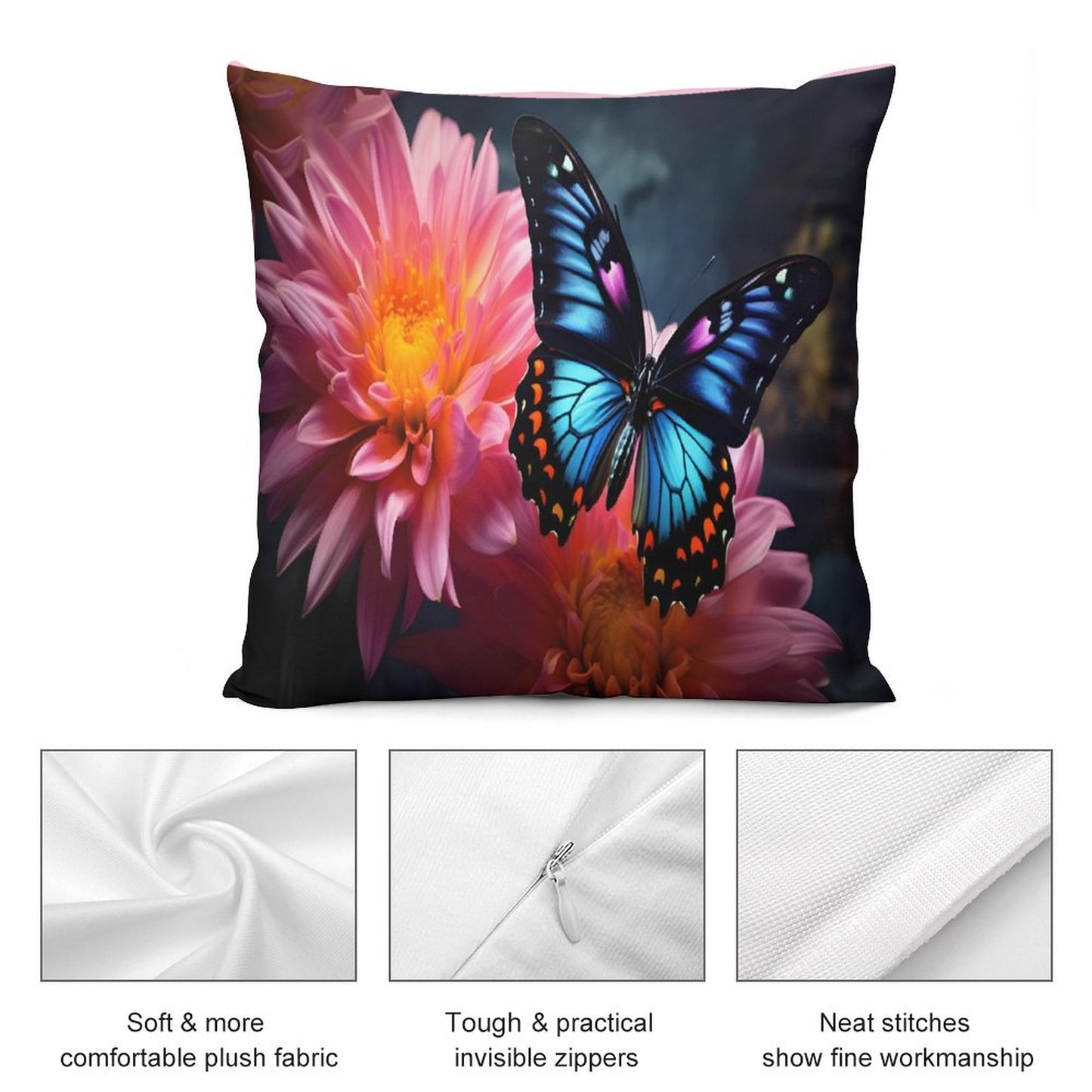 BLUE BUTTERFLY Plush Pillowcase Set of 4