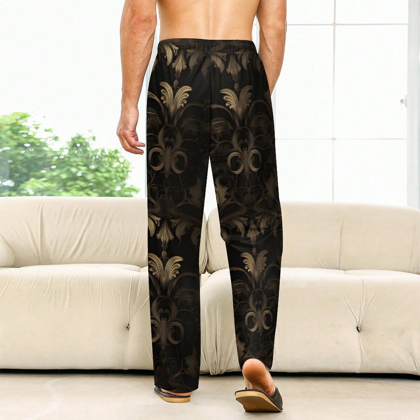 BLACK & GOLD ACCENT Men's Home Pajamas Pants-SMALL-5XL