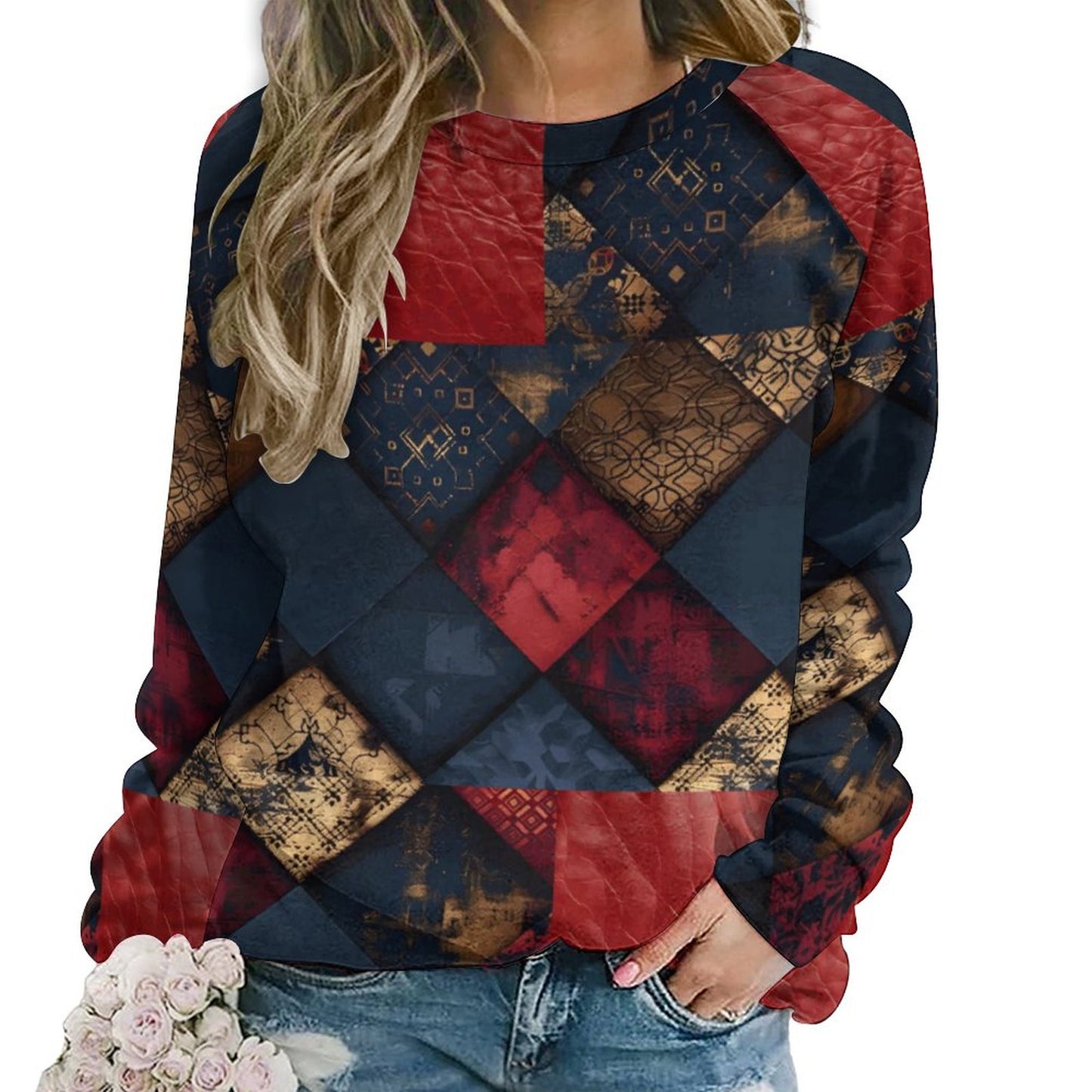 TRIANGLES & LEATHER Raglan Sweatshirt-SMALL-3XL
