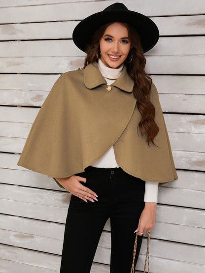 Collared Neck Cropped Cape (deep red/black/camel)-ONE SIZE