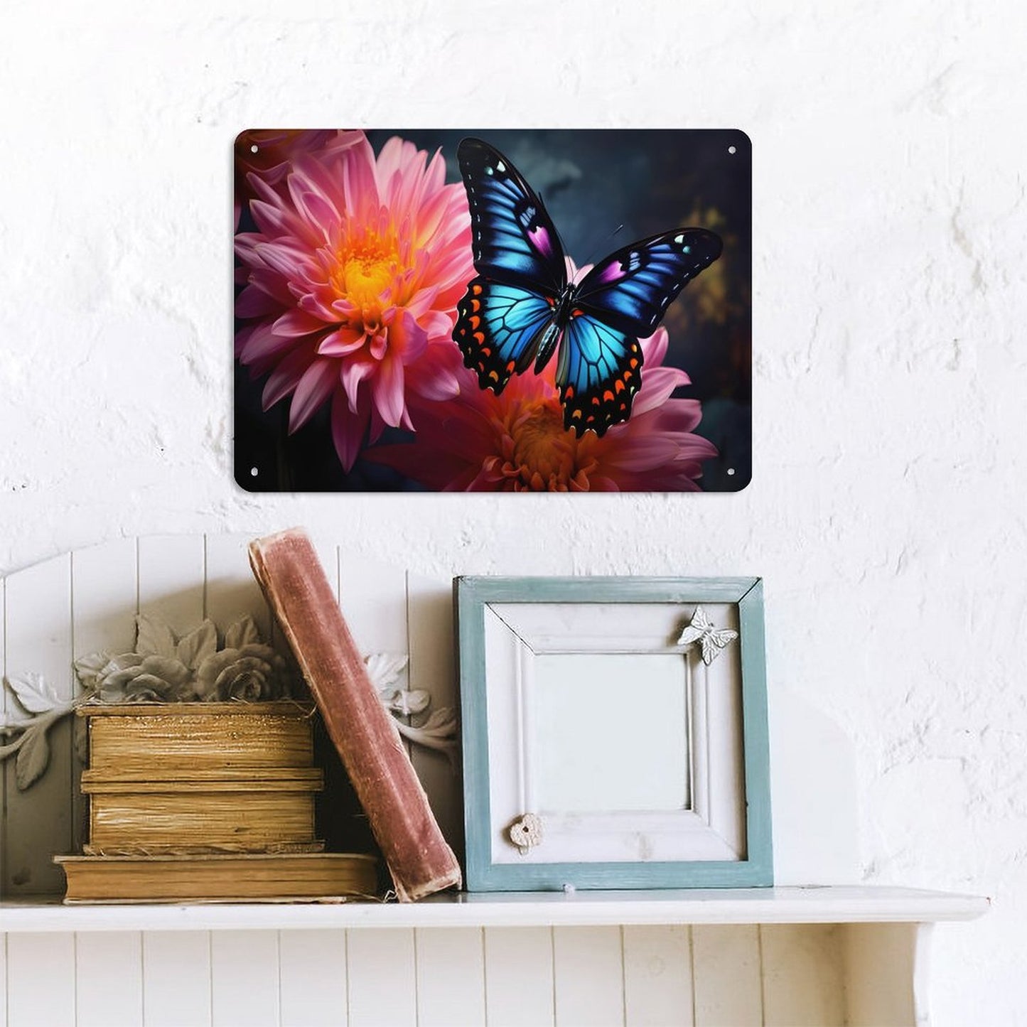 BLUE BUTTERFLY Horizontal Personalized Metal Wall Art Tin Sign-5.5"x7.9"/14x20cm