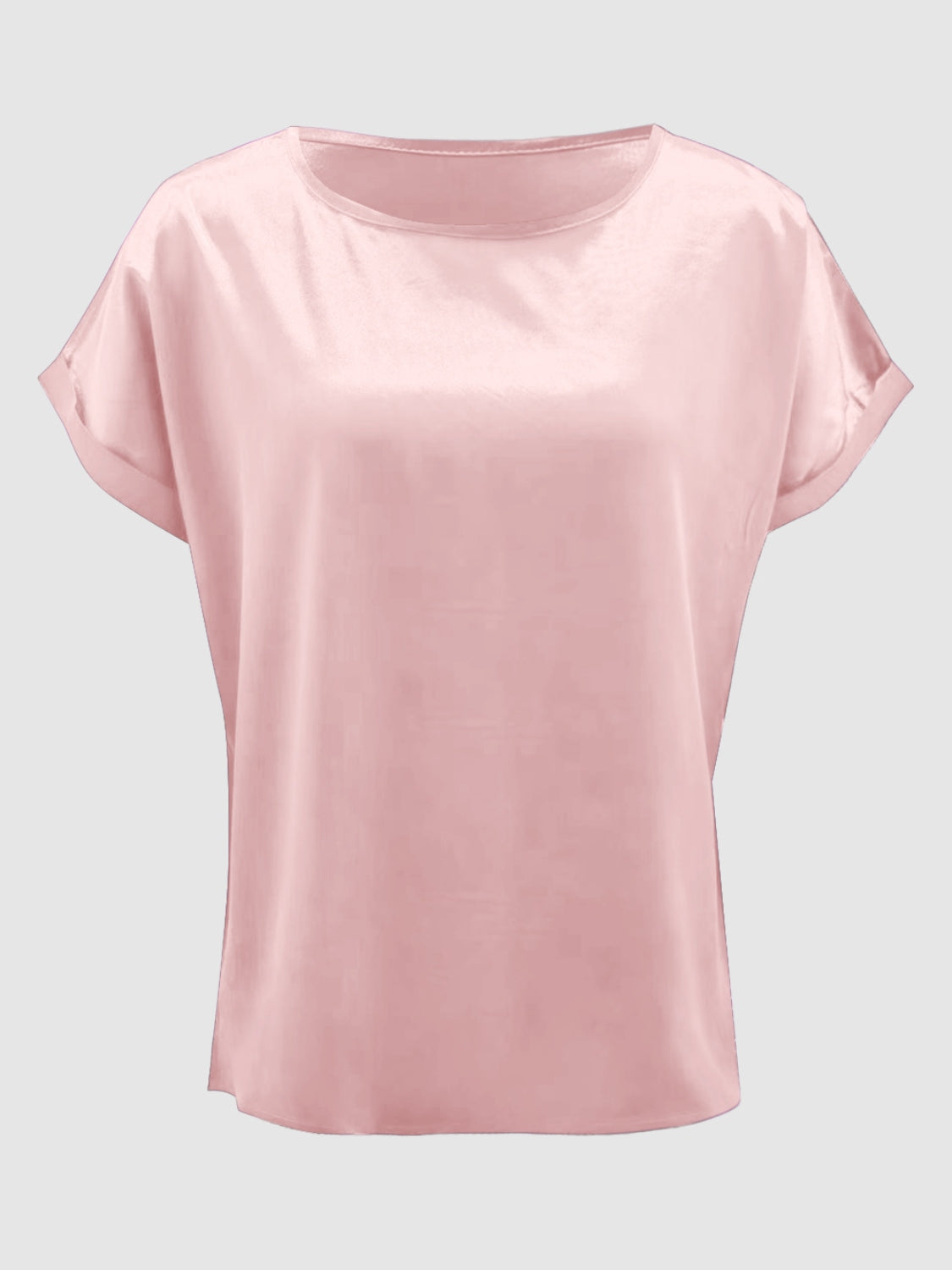 Satin Round Neck Short Sleeve Blouse (black/white/royal blue/lilac/pink/blue/burgundy/green)-SMALL-2XL