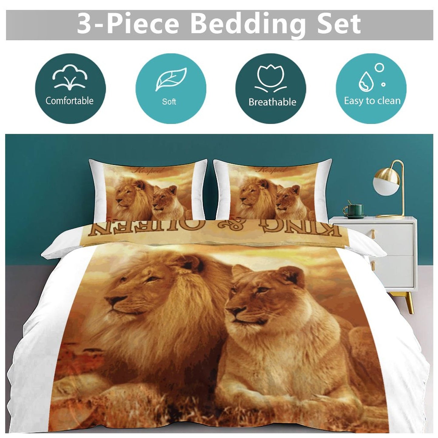 3-Piece Bedding Set-102"x90"/ 259x229cm (Dual-sided Printing)
