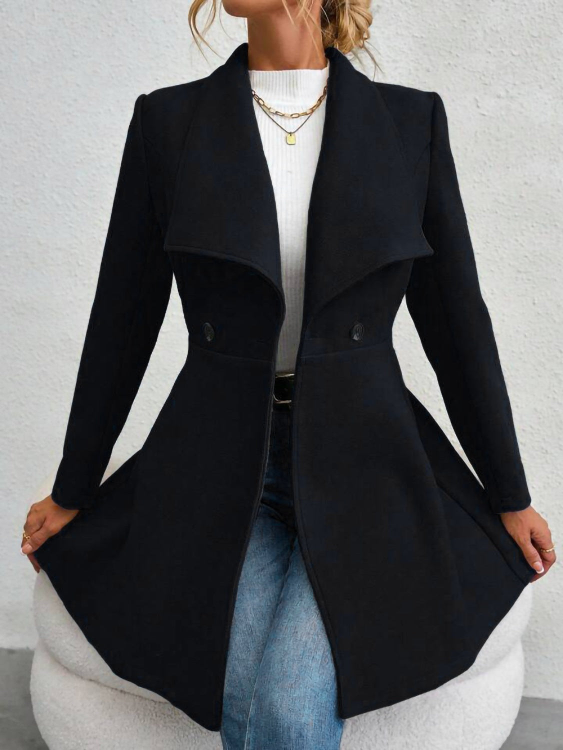 Collared Neck Button Up Long Sleeve Coat (red/black/tan/tan/mustard)-SMALL-XL