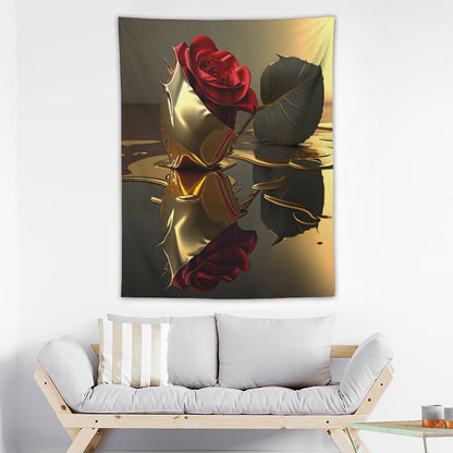 ROSE IN GOLD Wall Art with Vertical Tapestry