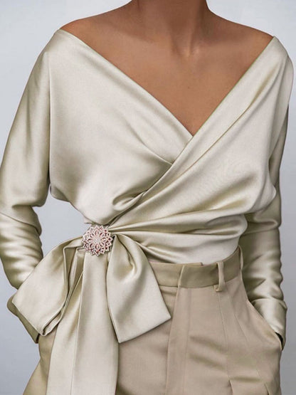 Satin Long Sleeve Blouse (blush pink/light blue/cream)-SMALL-XL
