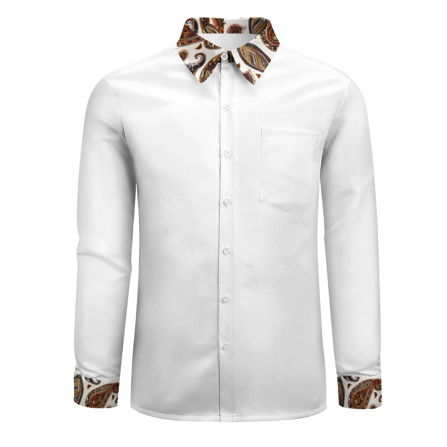 ORANGE PAISLEY Men's Long Sleeve Shirt with Pocket-*XS-6XL