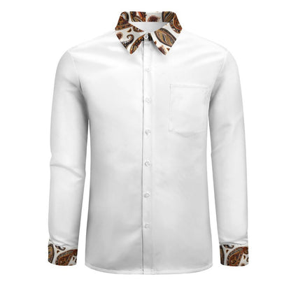 ORANGE PAISLEY Men's Long Sleeve Shirt with Pocket-*XS-6XL