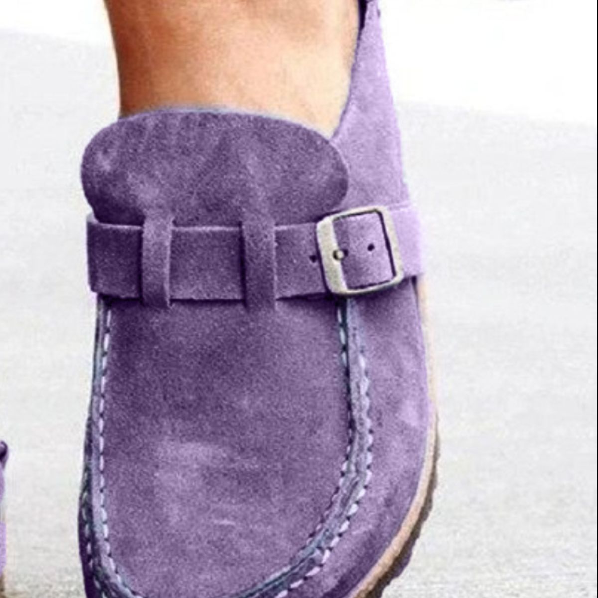 Round Toe Low Heel Buckle Loafers (khaki/black/purple/sage/caramel)