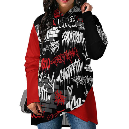 230gsm Poncho-style Long Sleeve Women Hoodie with Irregular Hem DS001 (All-Over Printing)