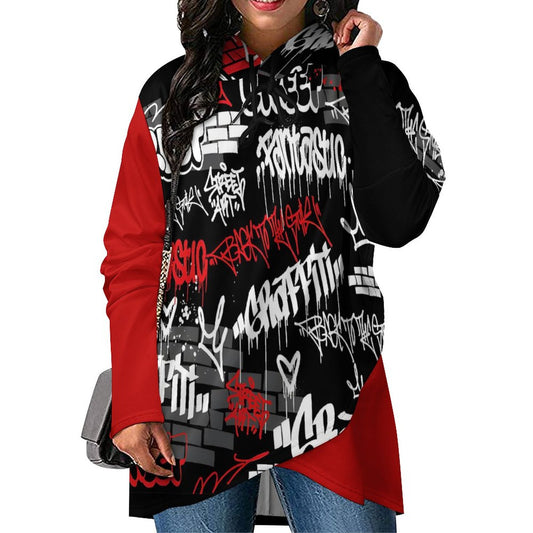 230gsm Poncho-style Long Sleeve Women Hoodie with Irregular Hem DS001 (All-Over Printing)