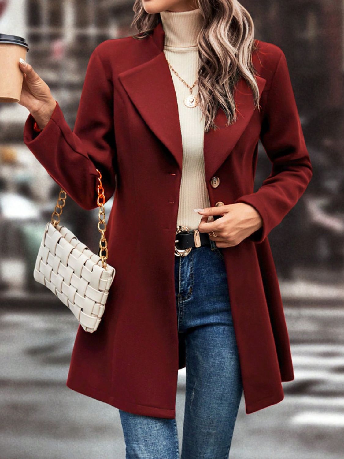 Collared Neck Button Up Long Sleeve Coat-SMALL-XL