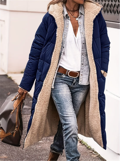 Full Size Zip Up Hooded SHERPA REVERSIBLE Coat (burgundy/black/brown/blue/grey/green)-SMALL-5XL