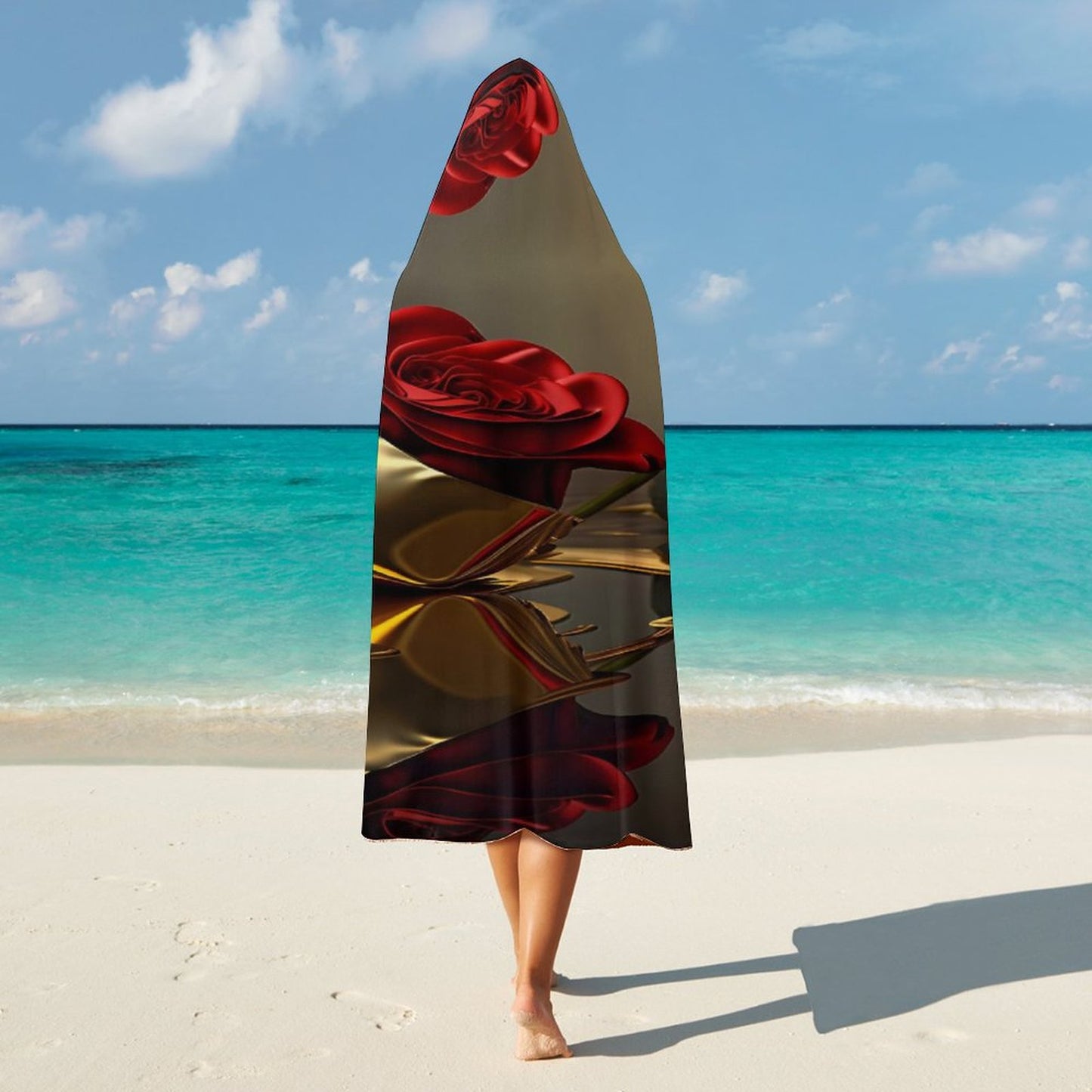 ROSE IN GOLD Wrap Hooded Blanket-50"x60"/ 130x150cm