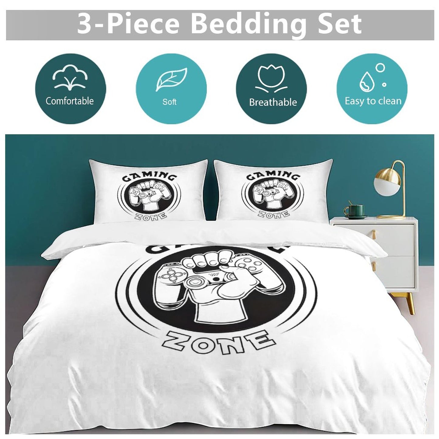 3-Piece Bedding Set-90"x90"/ 229x229cm (Dual-sided Printing)