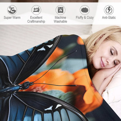 280gsm Flannel Blanket-60"x80" (Dual-sided Printing)-BLUE BUTTERFLY