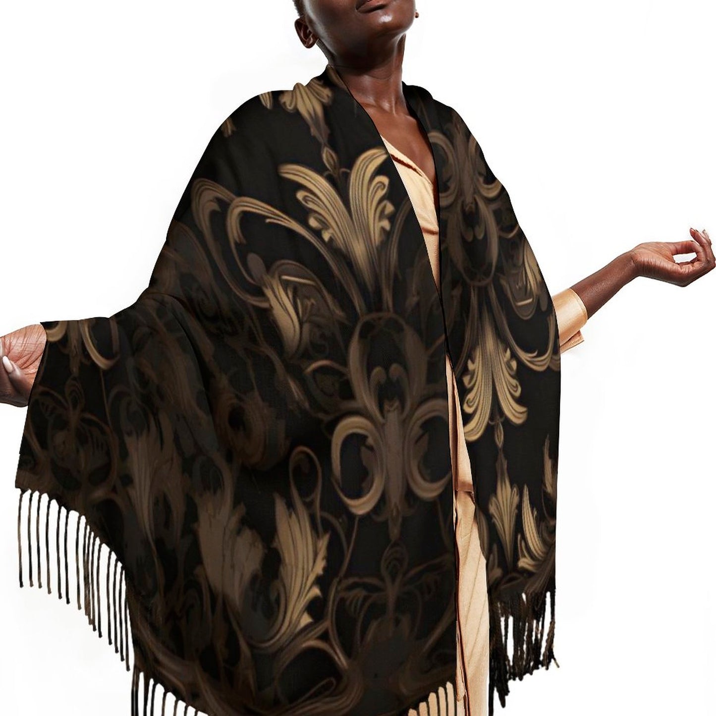 BLACK & GOLD ACCENT Cashmere-like Tassel Scarf