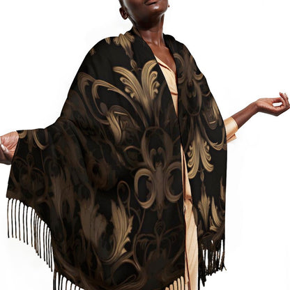 BLACK & GOLD ACCENT Cashmere-like Tassel Scarf