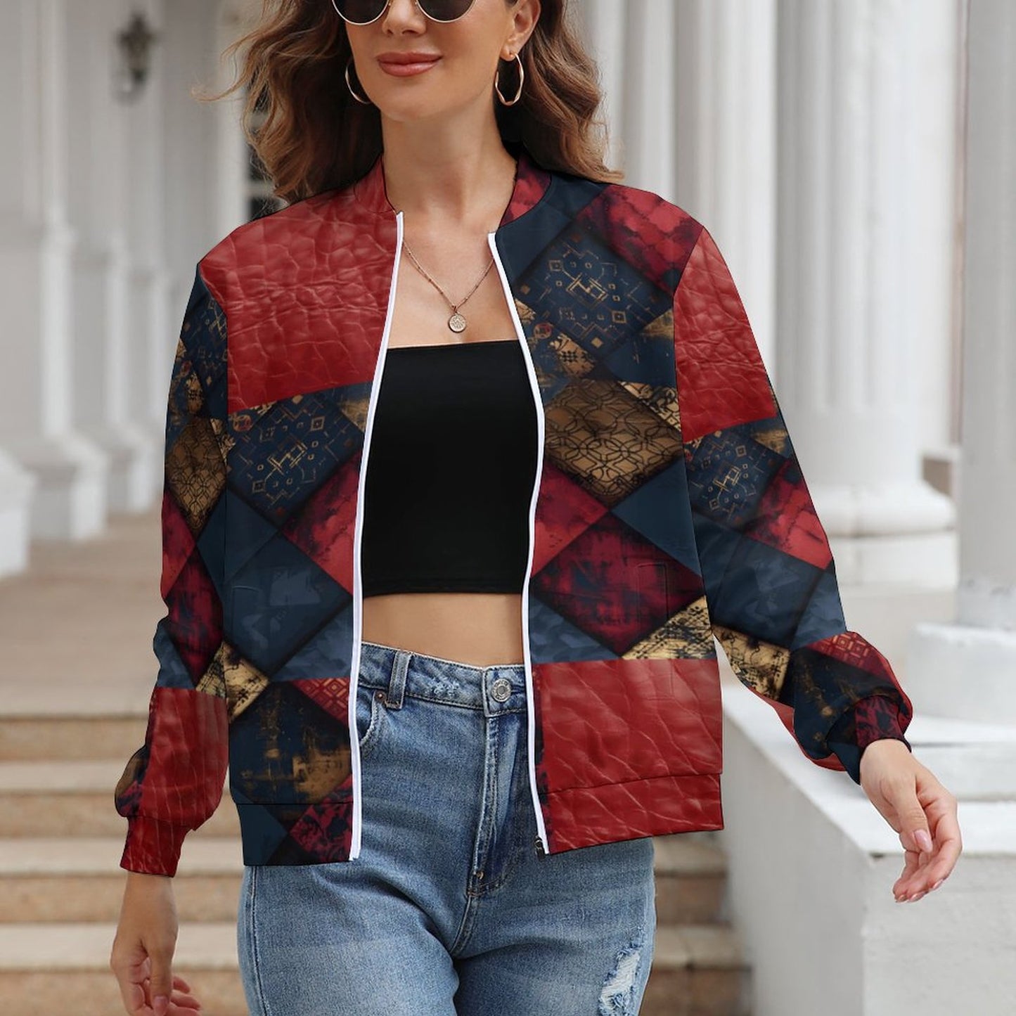 TRIANGLES & LEATHER Women's Zipper Jacket-XS-XL