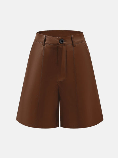 PU Leather High Rise Shorts (black/brown/burgundy)-SMALL-XL