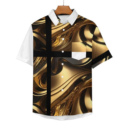 Slubbed Fabric Short Sleeve Shirt with Pocket B339 (All-Over Printing)