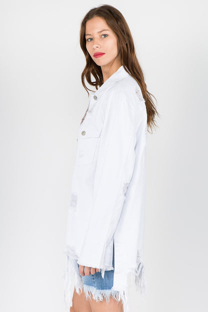 American Bazi Distressed Frayed Hem Denim Jacket (S/M/L)