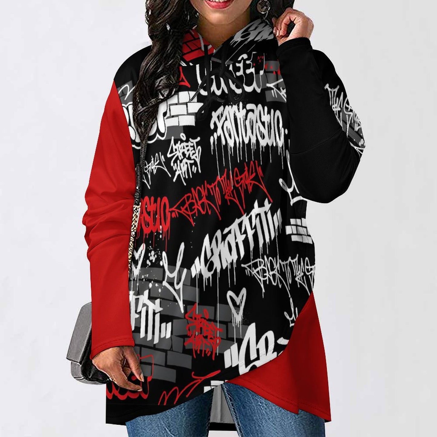 230gsm Poncho-style Long Sleeve Women Hoodie with Irregular Hem DS001 (All-Over Printing)