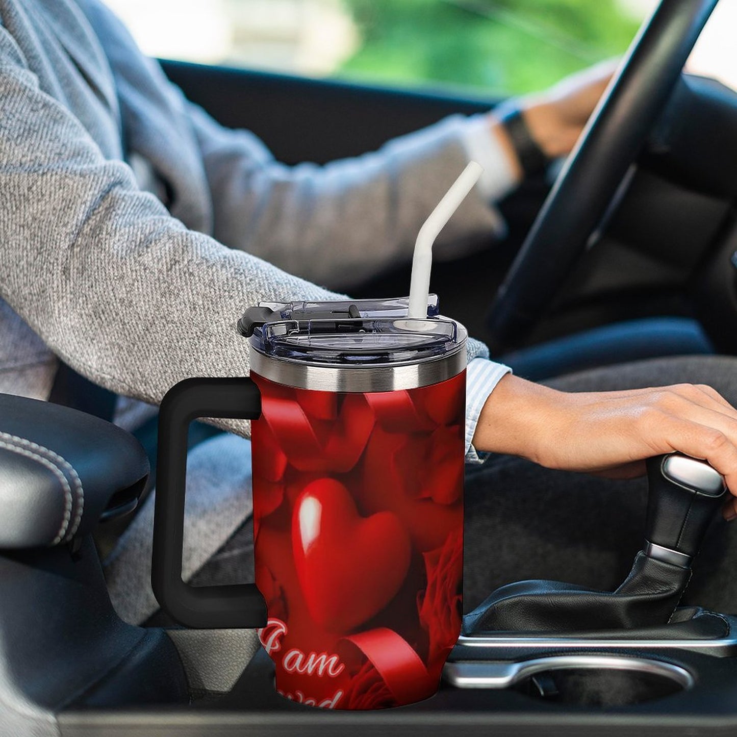40oz Insulated Tumbler with Handle and Straw