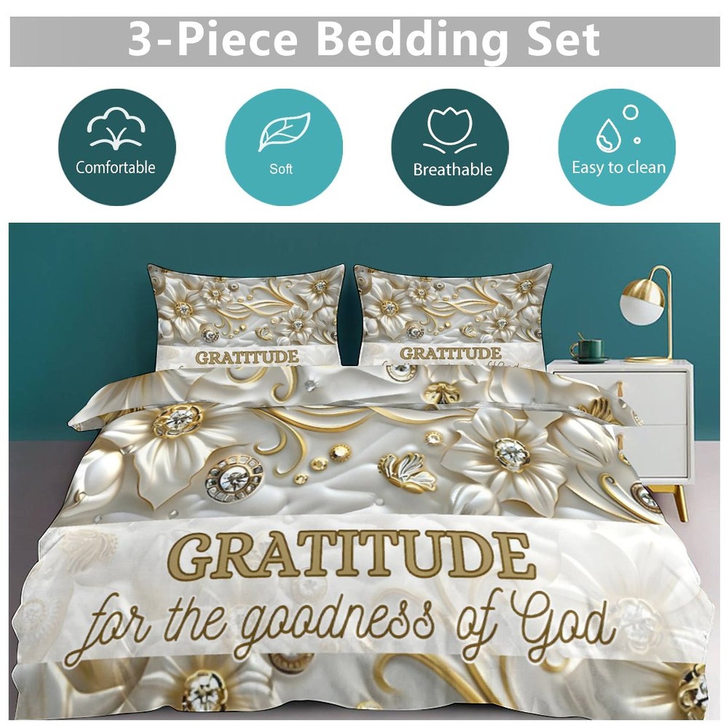3-Piece Bedding Set-86"×70"/ 218×177cm (Dual-sideded Printing)