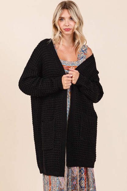 Mittoshop Open Front Long Sleeve Longline Cardigan-S/M/L