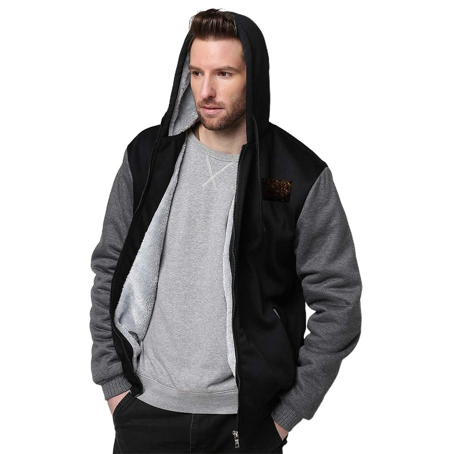 260gsm Men’s Plush Full Zip Hoodie (Partial Printing)
