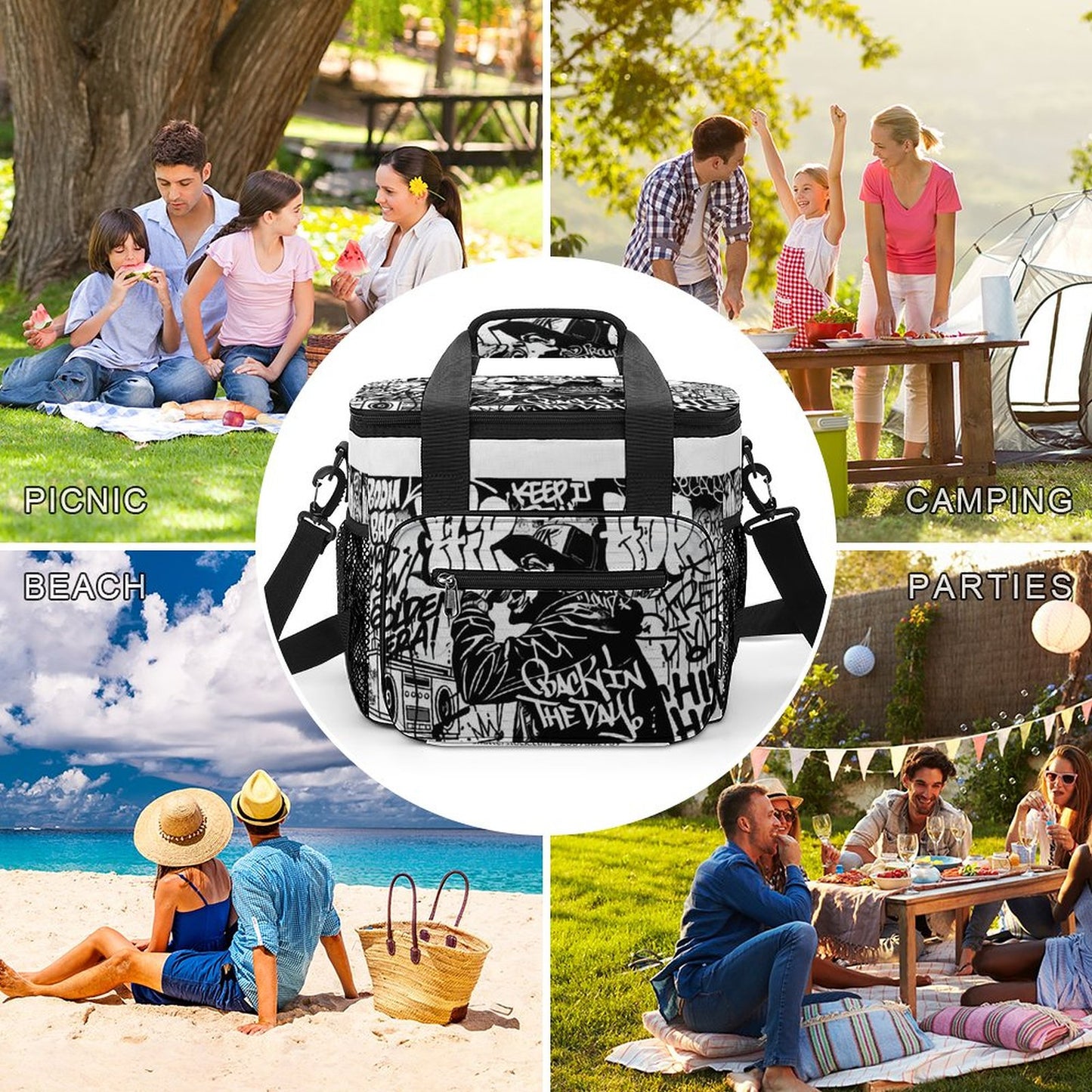 30 Can Collapsible Insulated Cooler Bag with Shoulder Strap(All-Over Printing)