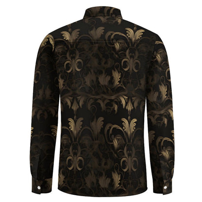 BLACK & GOLD ACCENT Men's Long Sleeve Shirt with Pocket-*XS-6XL