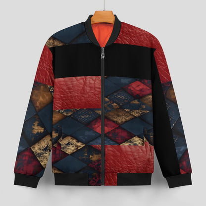 TRIANGLES & LEATHER Zipper Bomber Jacket-SMALL-5XL