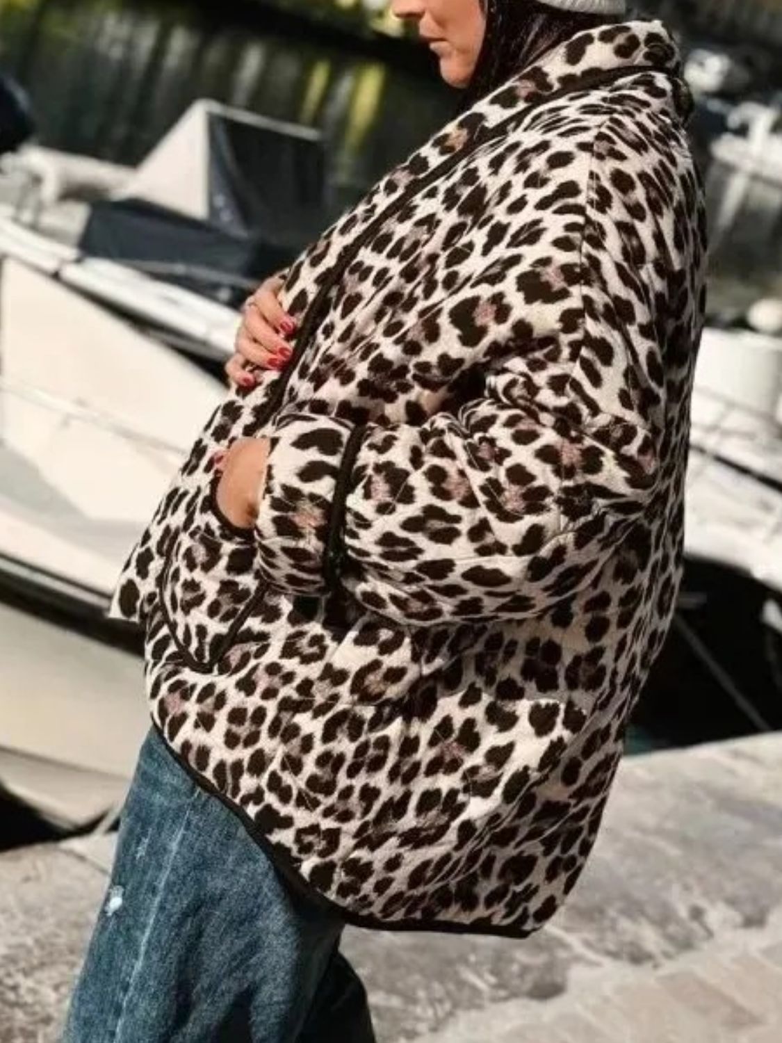 Leopard Open Front Long Sleeve Coat (leopard/black)-S/M/L